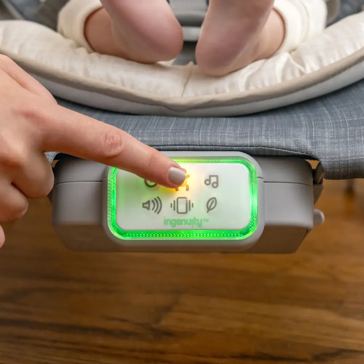 Ingenuity Happy Belly Rock-to-Bounce Baby Massage Seat with Soothing Vibrations, Music &amp; Belly Massage Technology, 0-6 months, Parker
