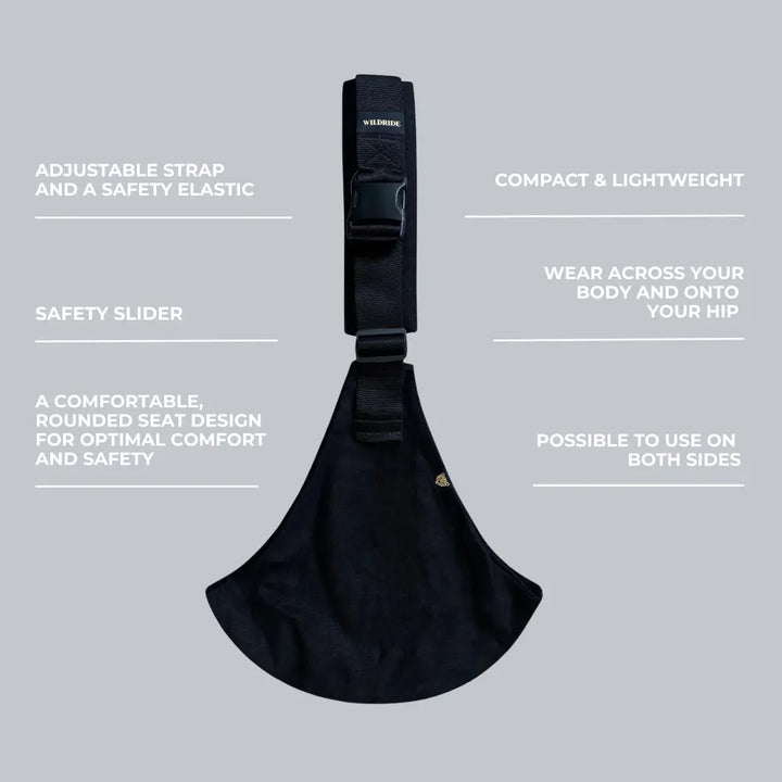 Wildride Toddler Carrier Black Linen | Lightweight Ergonomic Hip Seat Baby Carrier for Toddlers 9 Months–4 Years | Linen Blend Travel-Friendly Child Carrier | Comfortable Stroller Alternative for Everyday Adventures