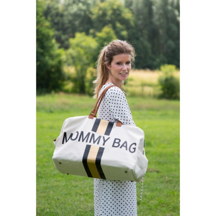 Childhome Mommy Bag Nursery Bag - Off White Stripes Black/Gold