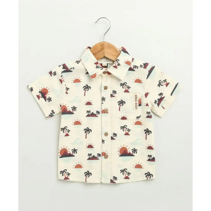 Sweetlime By AS Sunset Print Cotton Linen Co-ord Set - Beige