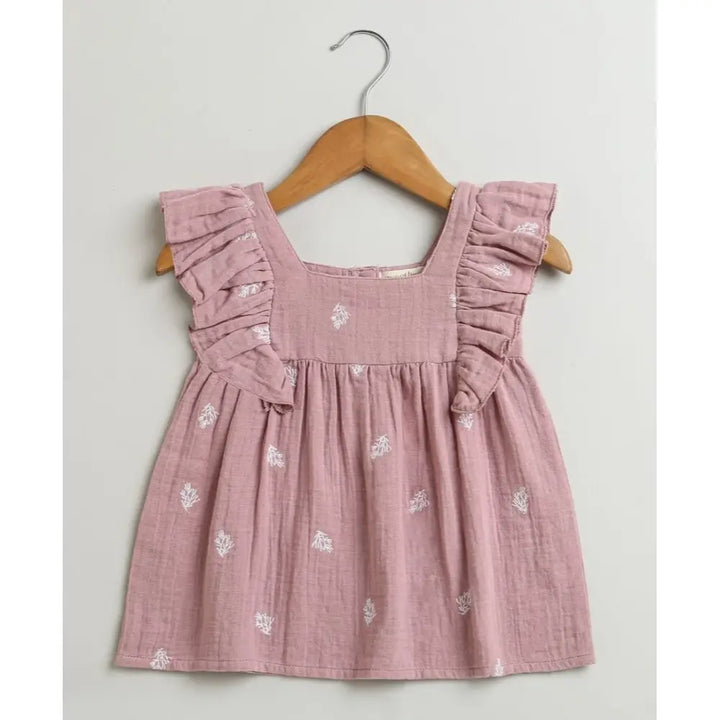 Sweetlime By AS Leaf Embroidered Ruffle Organic Cotton Co-ord Set - Dusty Pink