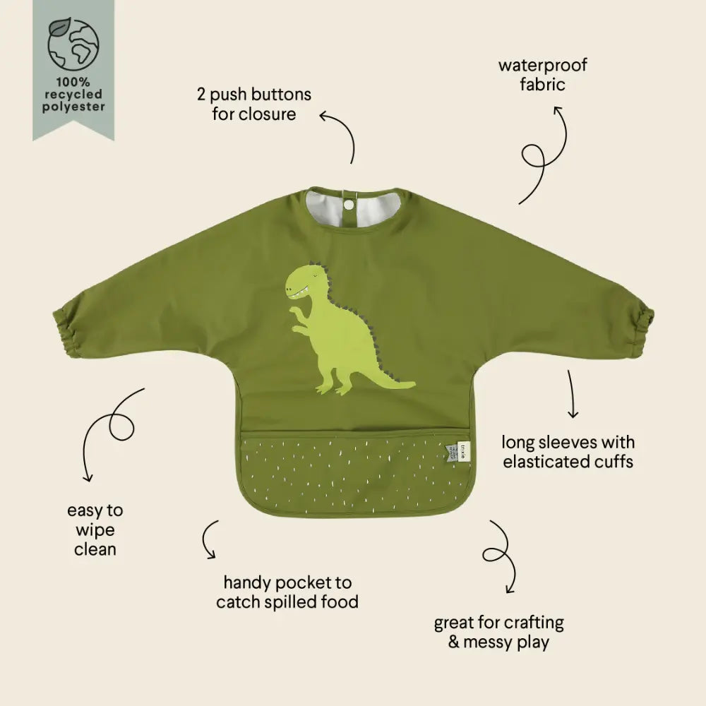 Trixie Waterproof Long Sleeve Bib - Mr. Dino