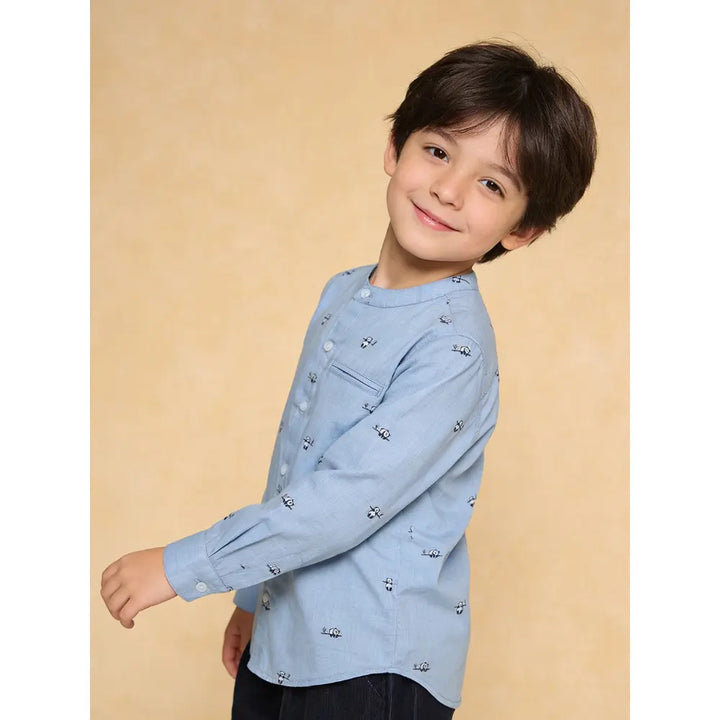 The Baby Trunk Unisex Happy Panda Band Collar Shirt | 2 to 4 Years