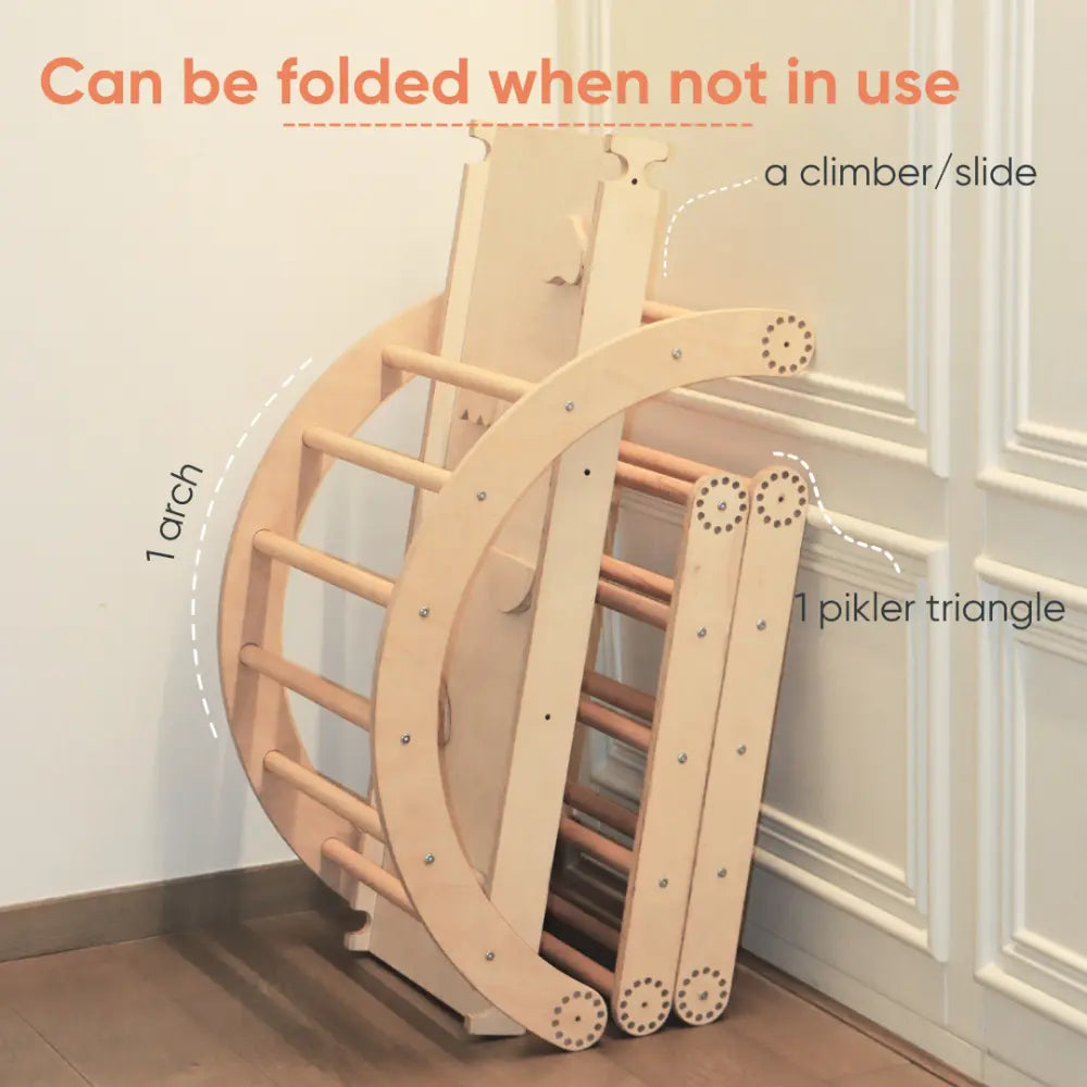 Curious Cub Transformable Pikler Triangle | Montessori Style climbing area including slide, pikler climbing triangle and arch ramp | Ages 1-6 Yrs