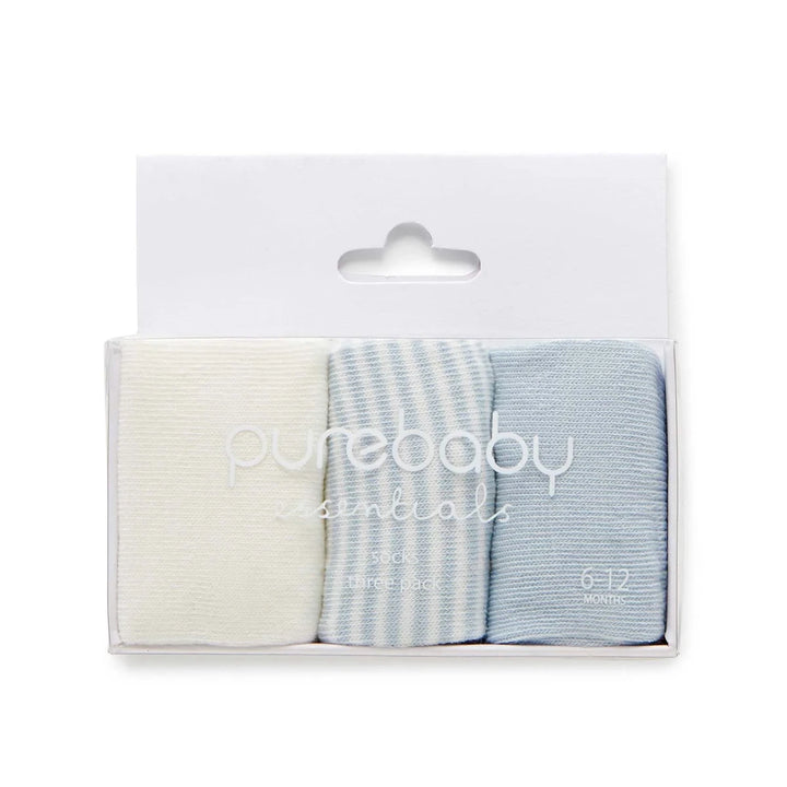 Purebaby Unisex Organic Cotton 3 Pack Baby Sock - Pale Blue Pack