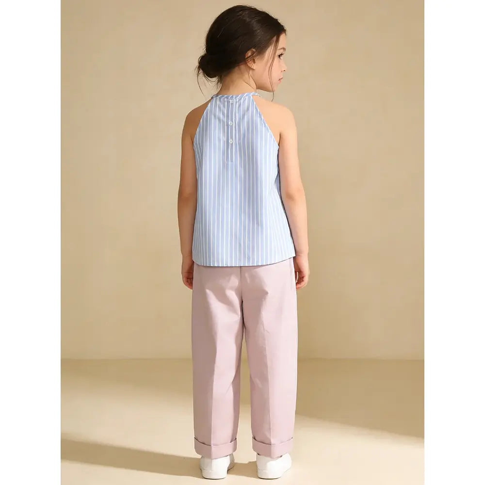The Baby Trunk-Blue/White Giraffe Top &amp; Bow Headband For Girls