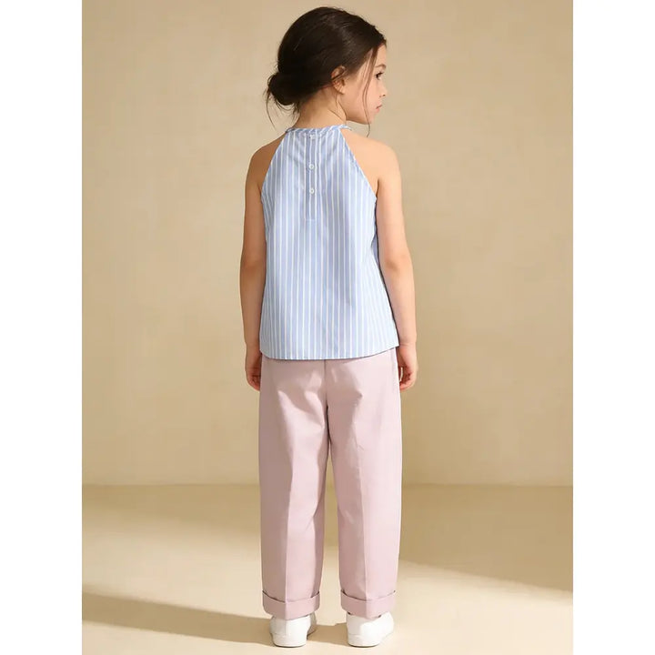The Baby Trunk-Blue/White Giraffe Top &amp; Bow Headband For Girls
