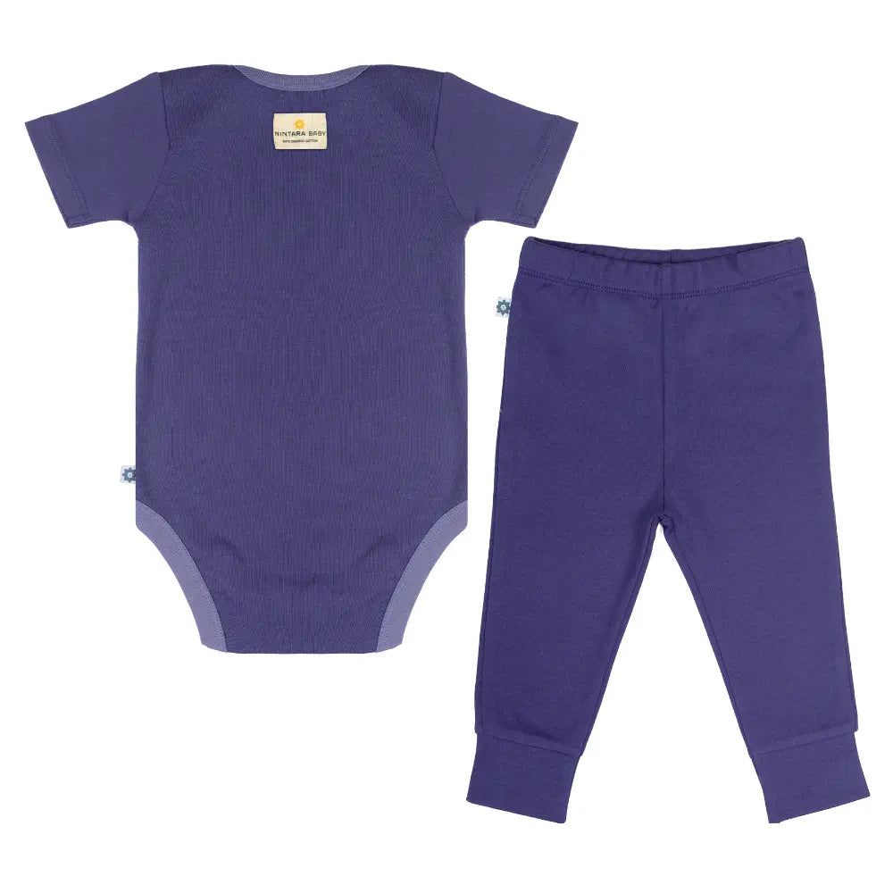 Nintara Baby 100% Cotton Unisex Bodysuit &amp; Pant Set – Midnight Blue