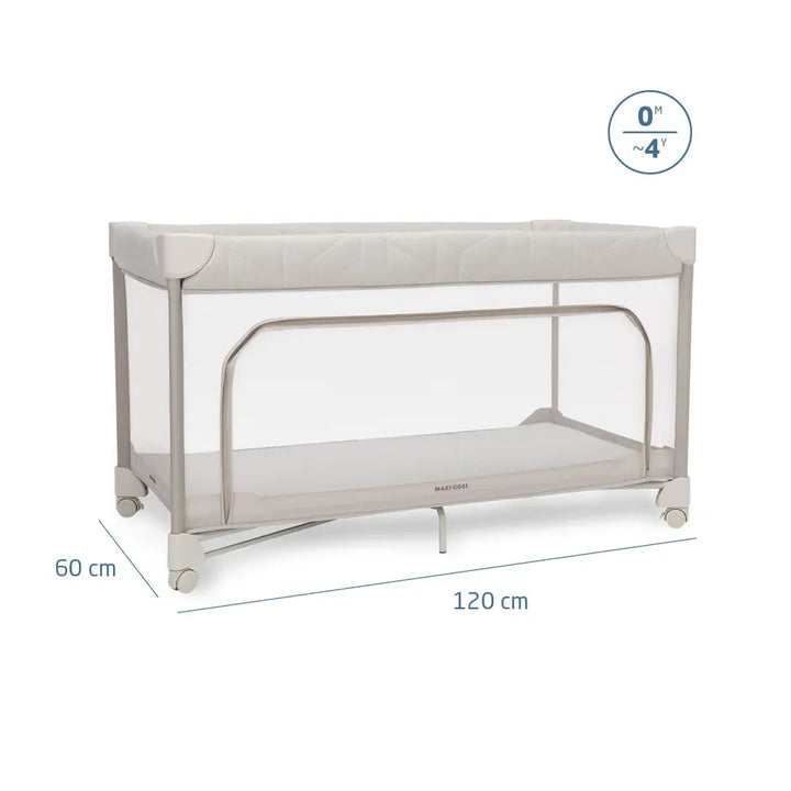 Maxi-Cosi Merlin Travel Cot, One-Step Fold, 3cm Thick Cushioned Mattress, Travel-Friendly with Included Travel Bag, Birth-4 Years - Elegance Beige