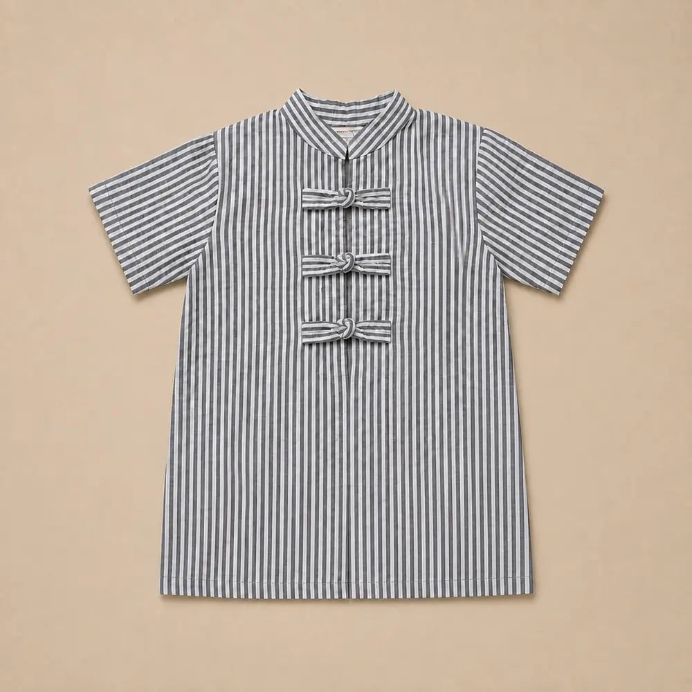Sweetlime By AS Organic Cotton Striped Kurta with Navy Blue Pants Co-Ord Set
