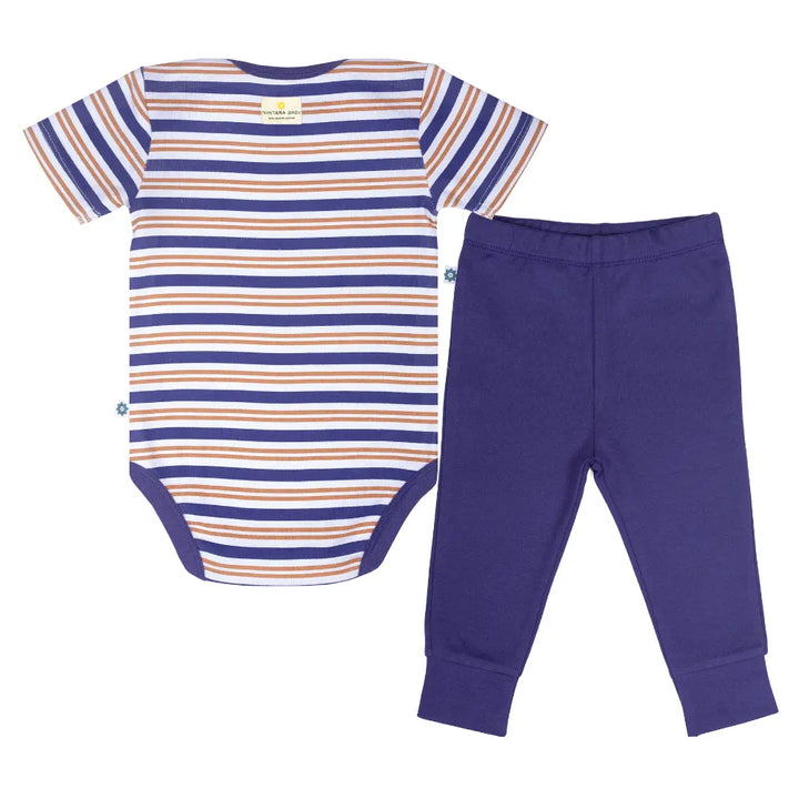 Nintara Baby 100% Unisex Cotton Bodysuit &amp; Pant Set – Midnight Stripes