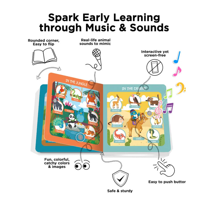 Ditty Bird Musical Book - Fun &amp; Interactive Nursery Rhyme Book for Toddlers, Baby Sound &amp; Music Book, 12M+, USB-C Rechargable - First 100 Animals