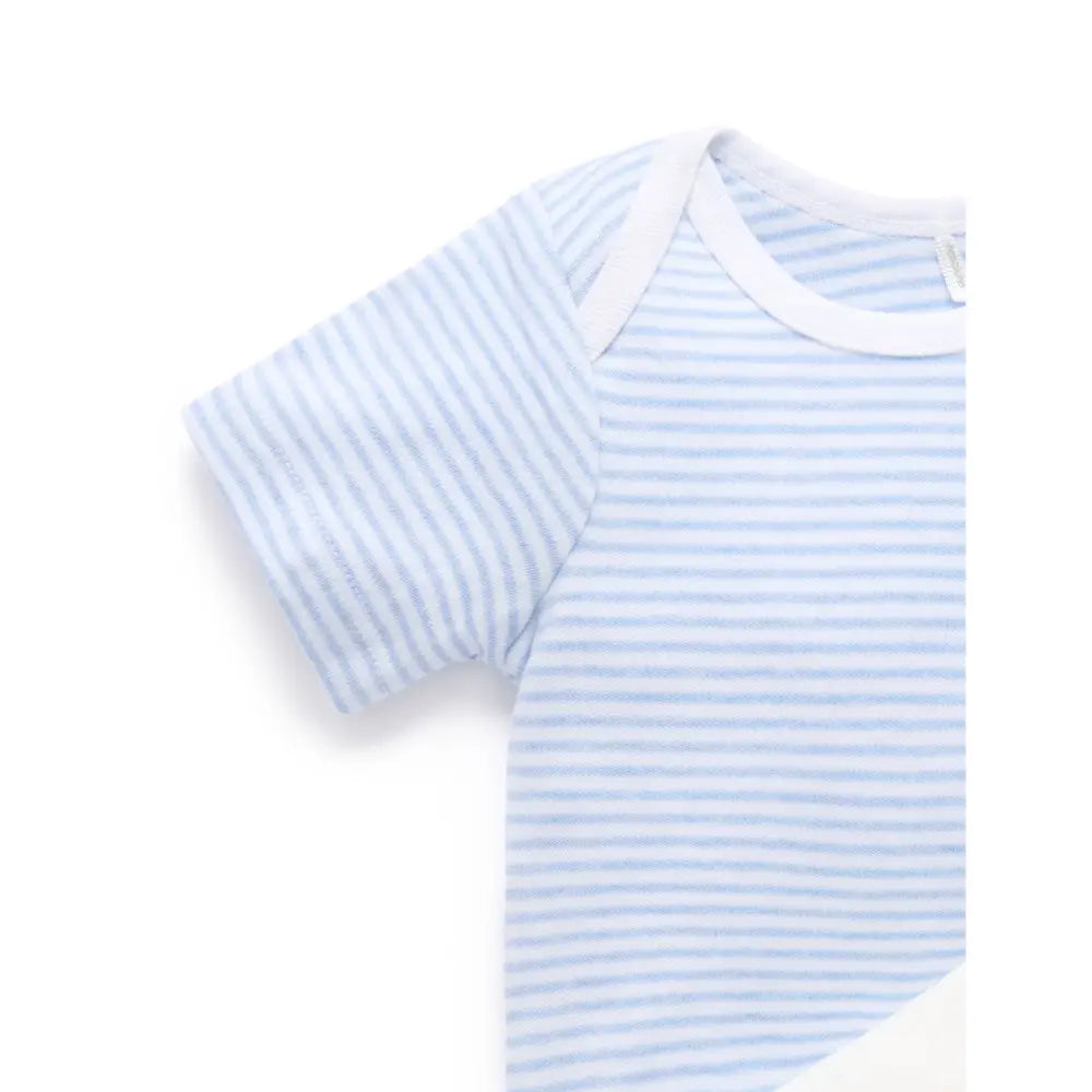 Purebaby Pack of 2 Bear Unisex Organic Cotton Easy Neck Bodysuit - Pale Blue