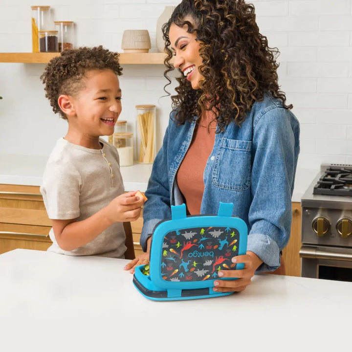 Bentgo Kids Prints with 5 Compartments, Leak-Proof Bento Lunch Box, BPA &amp; PFAS-Free, Microwave &amp; Dishwasher Safe Tray,  3–7 Years - Dinosaur