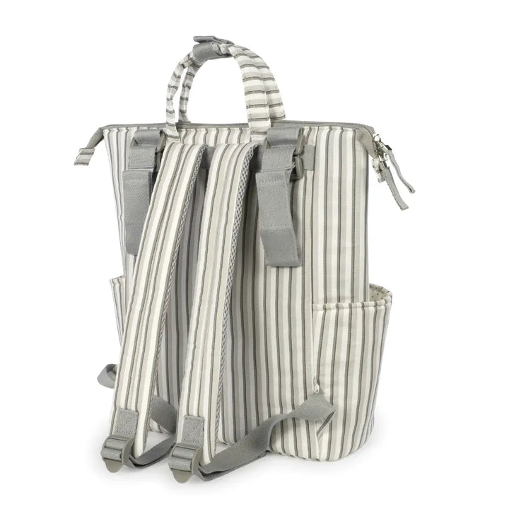 Walking Mum Diaper Backpack with Changing Pad, Large Capacity, Water-Resistant with Multi-Pocket Organizer, Insulated Bottle Pocket, Shoulder &amp; Stroller Straps, Striped Print - Grey