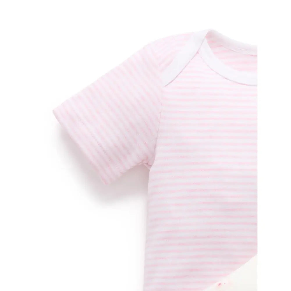 Purebaby Unisex Pack of 2 Bear Organic Cotton Easy Neck Bodysuits - Pale Pink