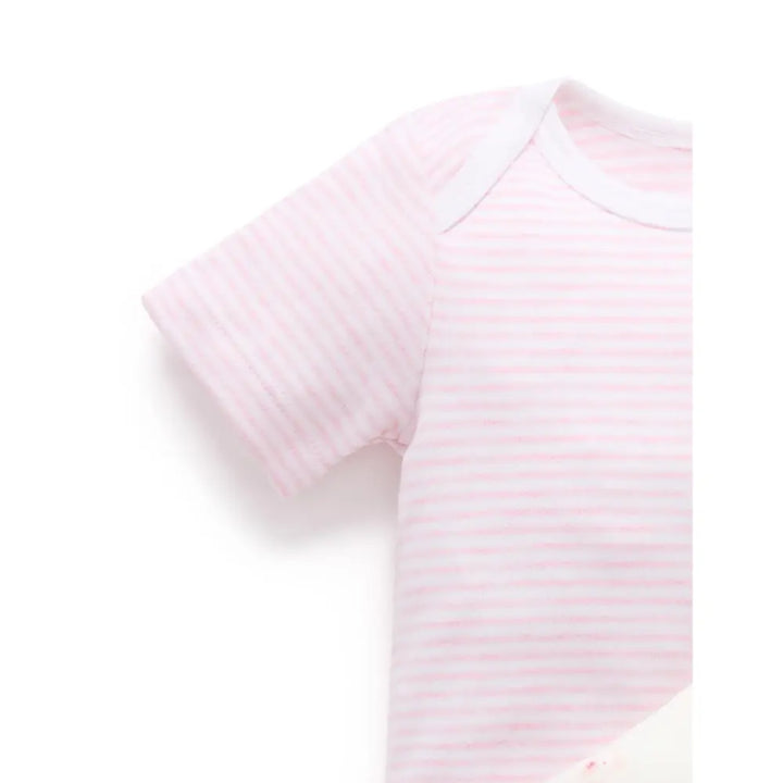 Purebaby Unisex Pack of 2 Bear Organic Cotton Easy Neck Bodysuits - Pale Pink