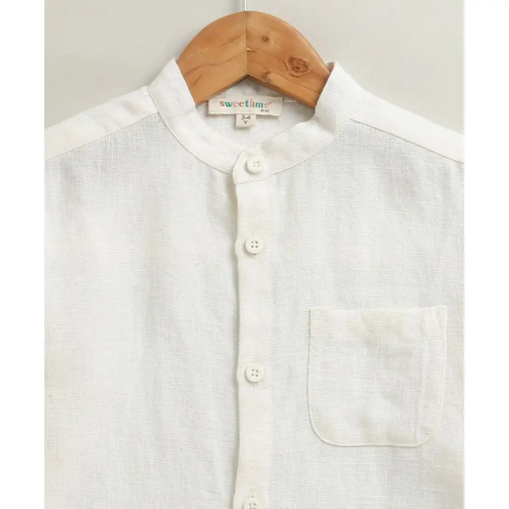 Sweetlime By As Classic Stripes &amp; White Shirt Set - Off White &amp; Beige