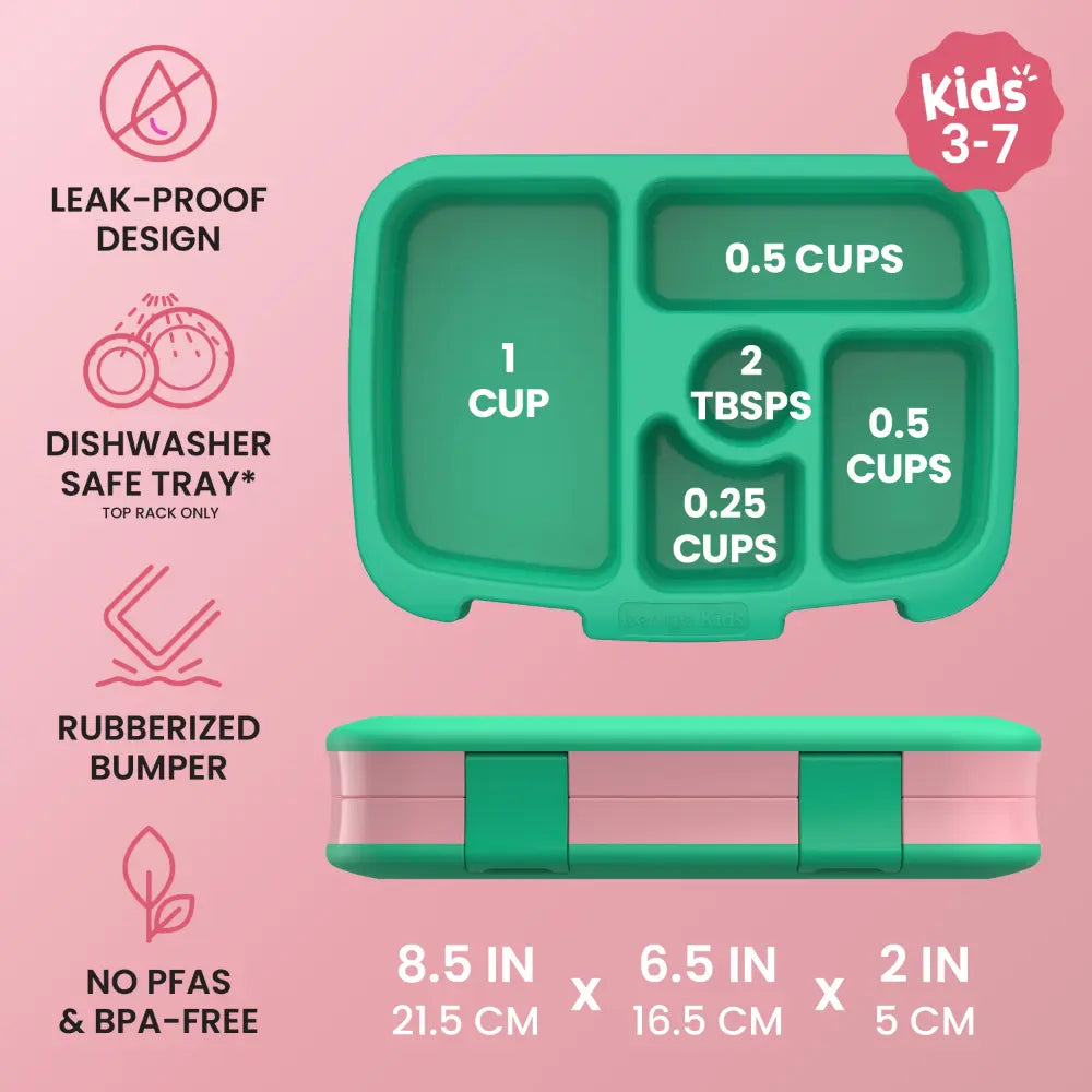Bentgo Kids Prints with 5 Compartments, Leak-Proof Bento Lunch Box, BPA &amp; PFAS-Free, Microwave &amp; Dishwasher Safe Tray,  3–7 Years - Tropical