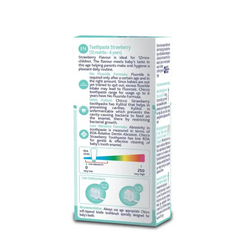 Chicco Toothpaste Strawberry Flavour 1–6Y, No Fluoride, 50g