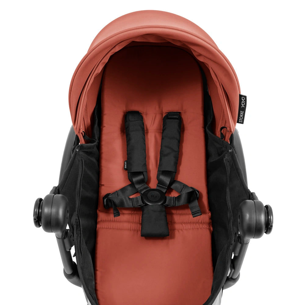 Stokke YOYO⁵ Newborn Pack | Fully Flat Newborn Seat | Newborn Stroller Attachment | 0–6 Months | Lightweight &amp; Compact | 5-Point Safety Harness | Ventilation Windows | Berry