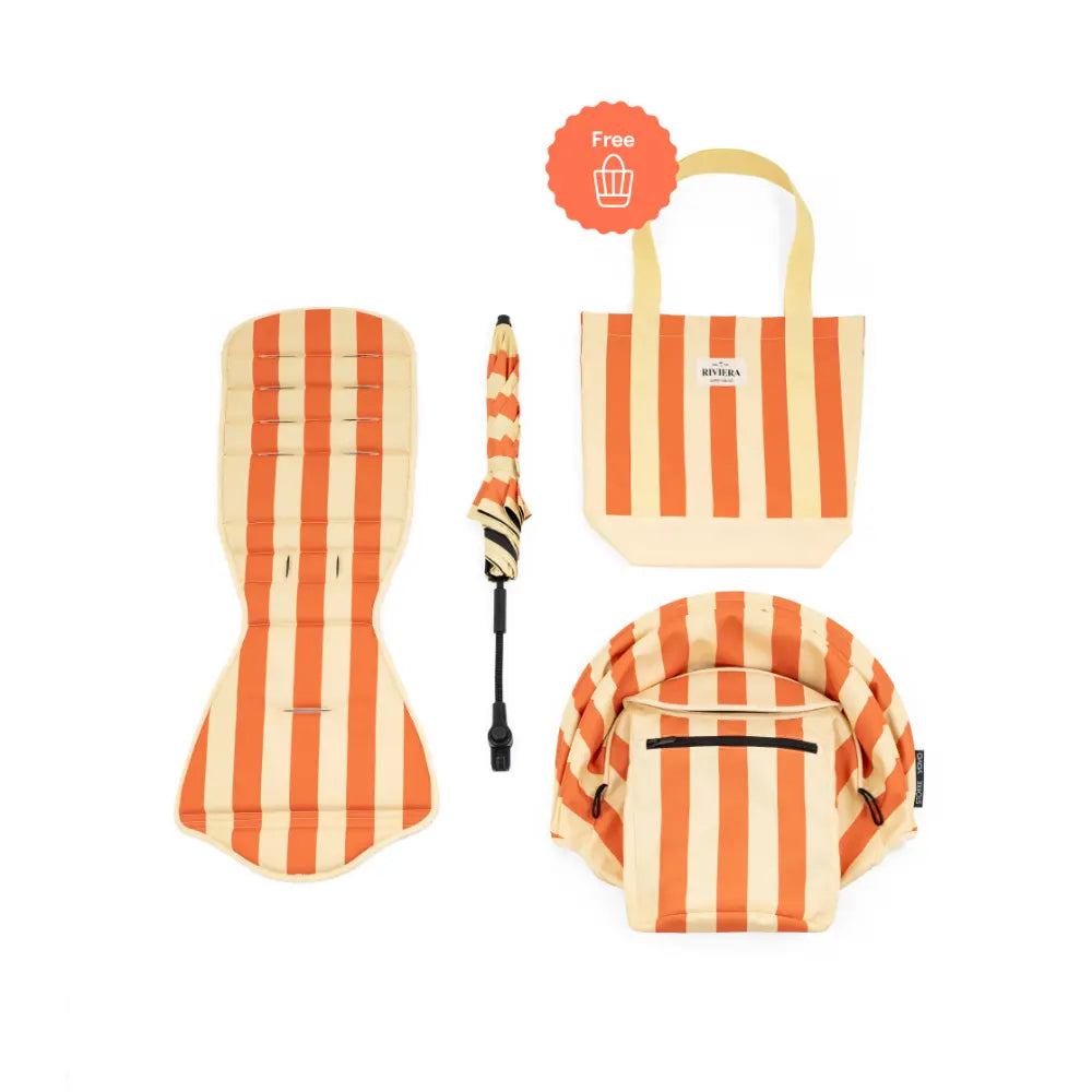 Stokke YOYO³ Riviera Summer Kit | Limited Edition Summer Collection for YOYO³ Stroller | Includes Seat Pad, Extendable UPF 50+ Canopy &amp; Zipped Back Pocket | Lightweight Luxury Travel Styling | Requires YOYO³ Frame (Sold Separately) - Capri