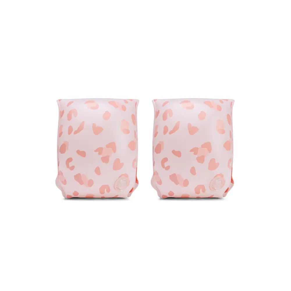 Swim Essentials Swim Arm Bands, Lightweight &amp; Inflatable PVC Water Floats for Kids 0–2 Years, Old Pink - Leopard