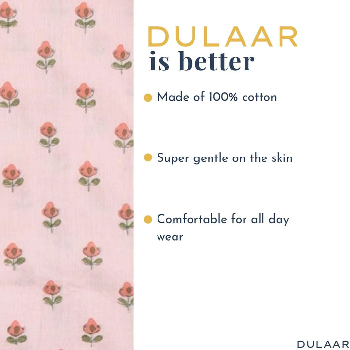 Dulaar Cotton Kurta Pyjama Set for Boys | Hand-Block Printed (Gota Work)-Flowers from Sanganer (Blush)