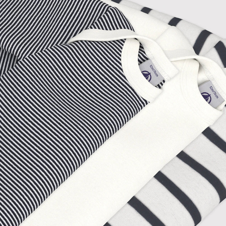 Petit Bateau Unisex Cotton Long Sleeved Stripped Bodysuits - Pack of 3