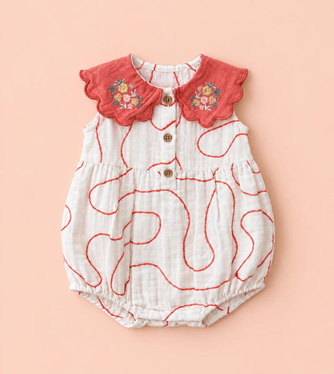 Sweetlime By AS Coral Swirl Muslin Romper &amp; Bonnet Set For Girls