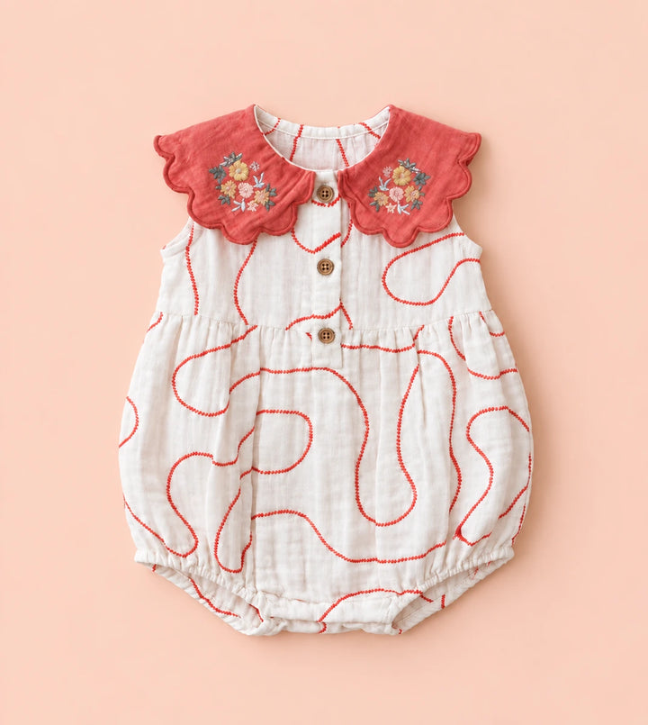 Sweetlime By AS Coral Swirl Muslin Romper &amp; Bonnet Set For Girls