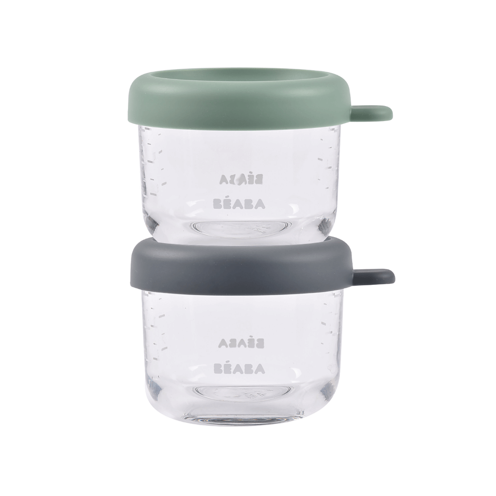 Beaba Glass Storage Jar, 150ml, Set of 2, Sage Green &amp; Mineral