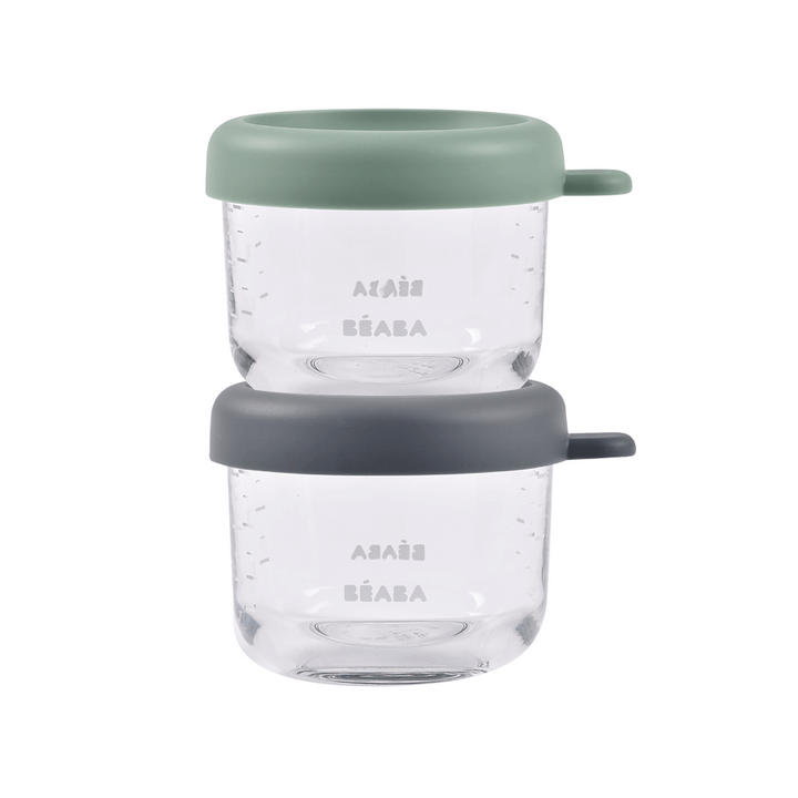 Beaba Glass Storage Jar, 150ml, Set of 2, Sage Green &amp; Mineral