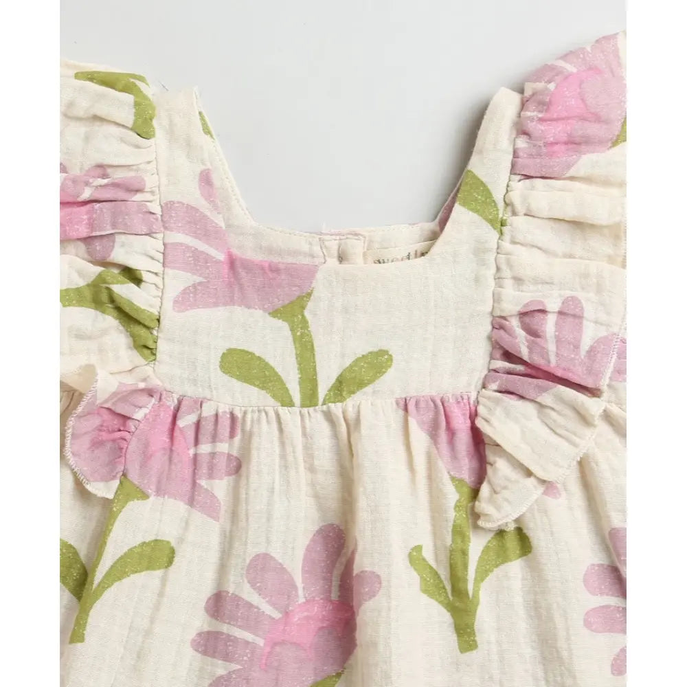 Sweetlime By AS Daisy Print Ruffle Organic Cotton Co-ord Set - Beige