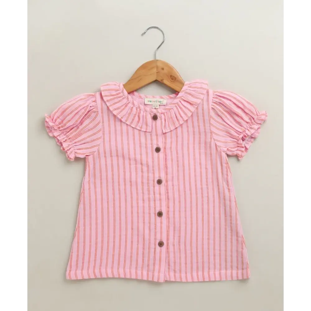 Sweetlime By As Baby Girls Candy Stripe Organic Cotton Co-ord Set with a Hat - Pink