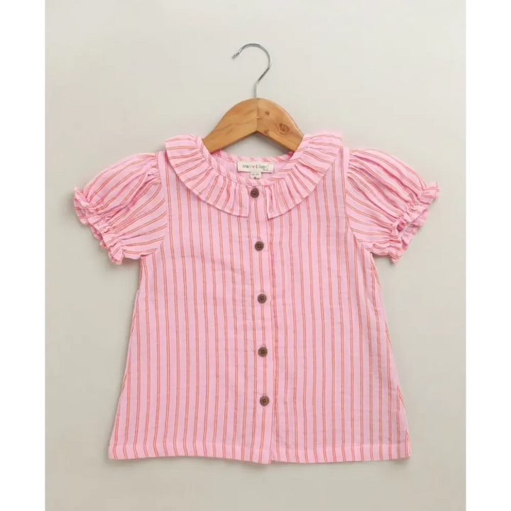 Sweetlime By As Baby Girls Candy Stripe Organic Cotton Co-ord Set with a Hat - Pink