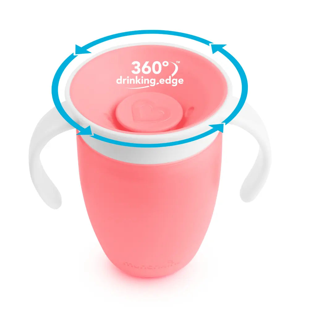 Munchkin 360° Spill-Proof Trainer Cup with Handles, Spoutless Sippy Cup for Babies, Easy Transition to Open Cup, BPA-Free, 7oz, 6+ Months - Pink