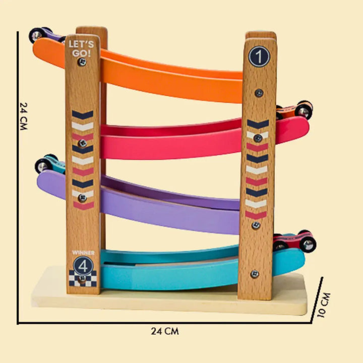 Playbox Speedy Wheels Wooden Car Race Toy Track Set