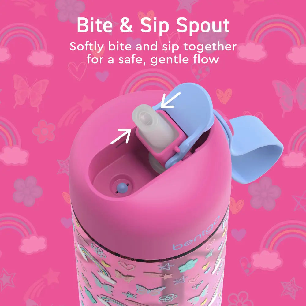 Bentgo Kids Water Bottle 450 ml, Leak-Proof Straw Bottle for Kids, Lightweighted &amp; Durable, BPA &amp; PFAS-Free Tritan Water Bottle, Ideal for School, Daycare &amp; Travel, 3 years+ - Rainbow and Butterflies