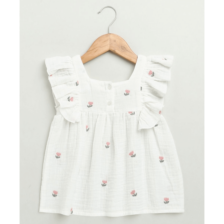 Sweetlime By AS Pink Floral Embroidery Ruffle Organic Cotton Co-ord Set