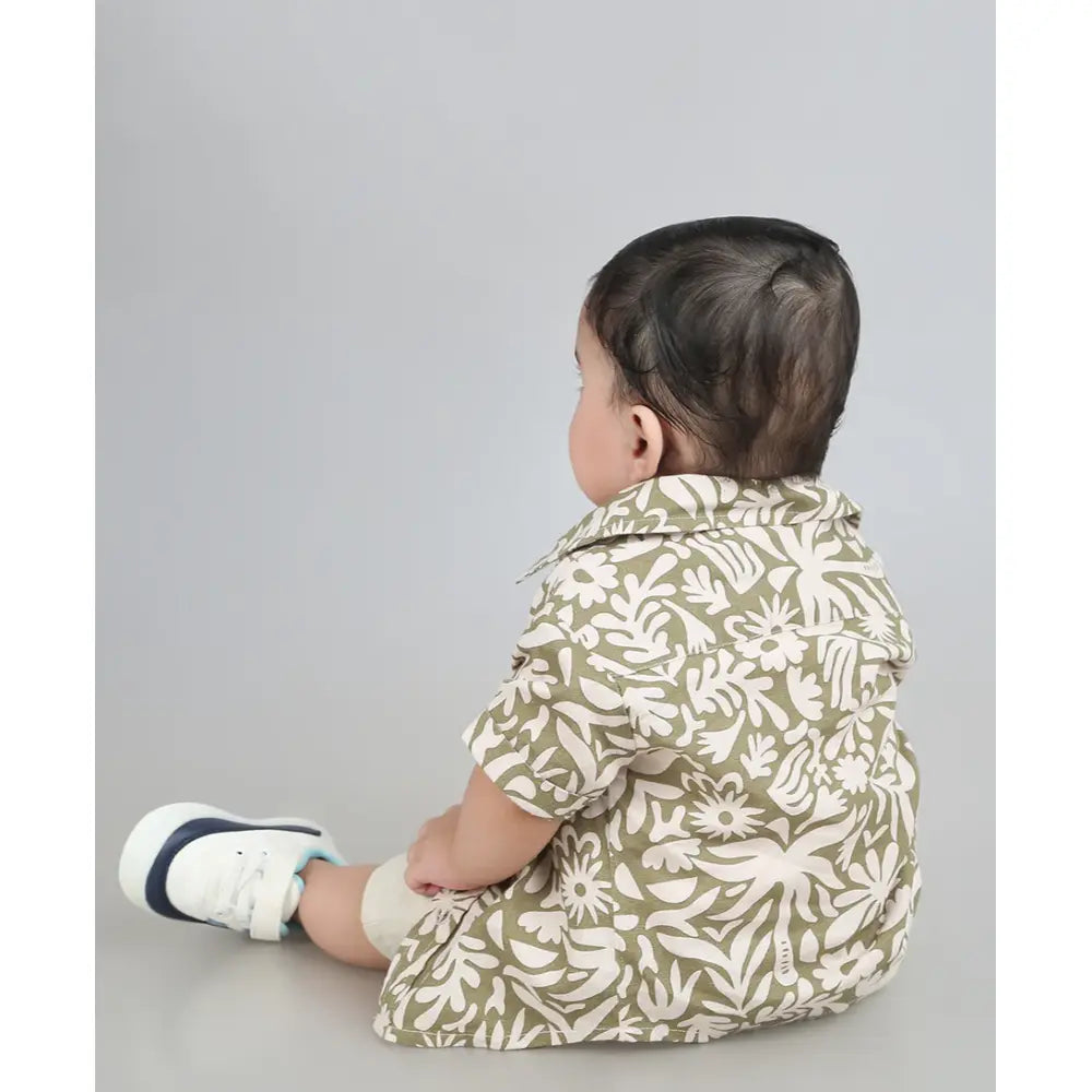 Sweetlime By AS Baby Boys Tropical Bloom Cotton Co-ord Set - Olive &amp; Beige