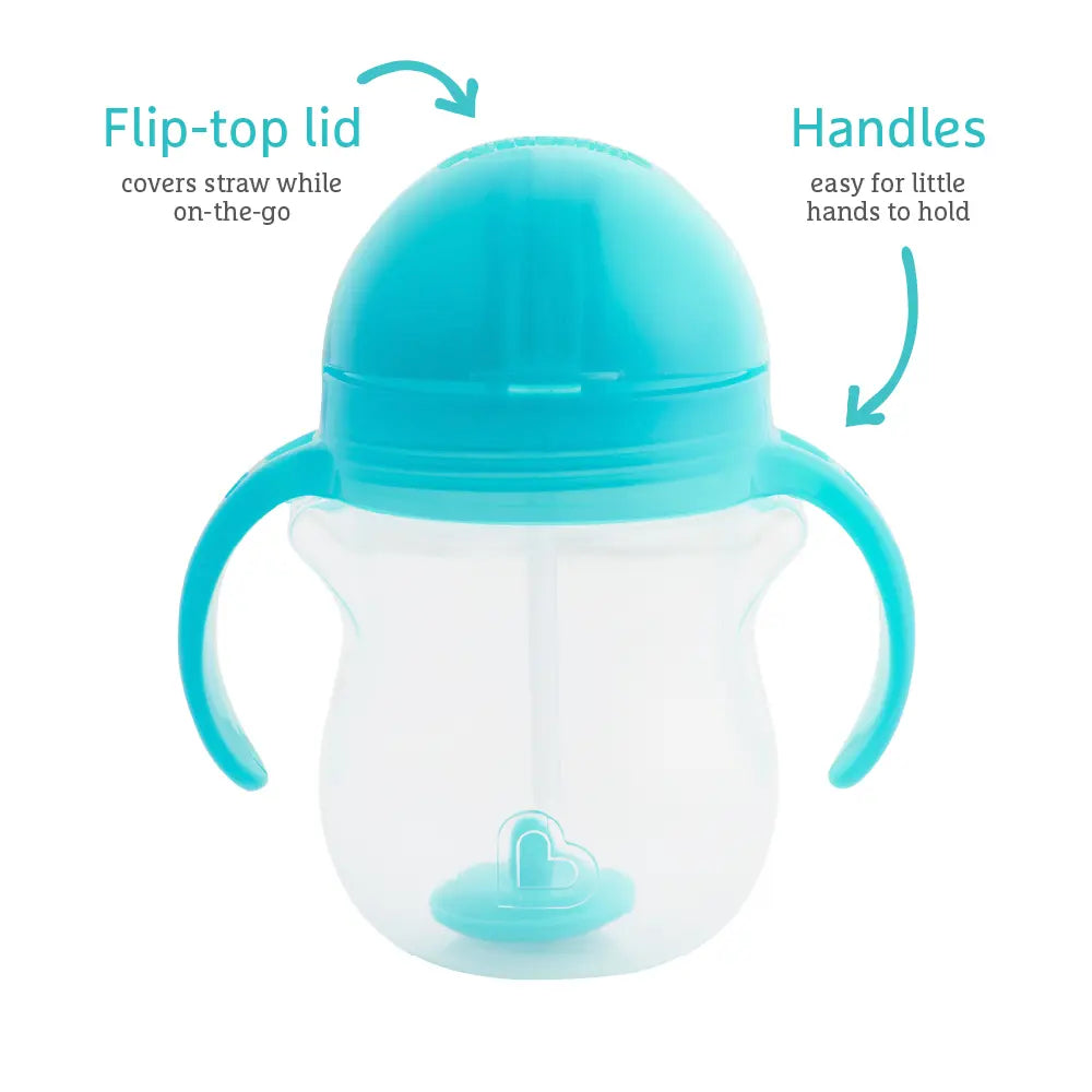 Munchkin Click Lock Tip &amp; Sip Weighted Straw Cup with Handles – Spill-Proof Sippy Cup with Flip-Top Lid, 7oz, BPA-Free, 6+ Months - Blue