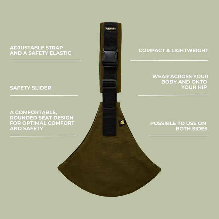 Wildride Toddler Carrier | Lightweight 100% Cotton Hip Seat Baby Carrier for Toddlers 9 Months–4 Years | Ergonomic, Portable &amp; Travel-Friendly Child Carrier | Comfortable Alternative to Stroller for Everyday Use - Army Green