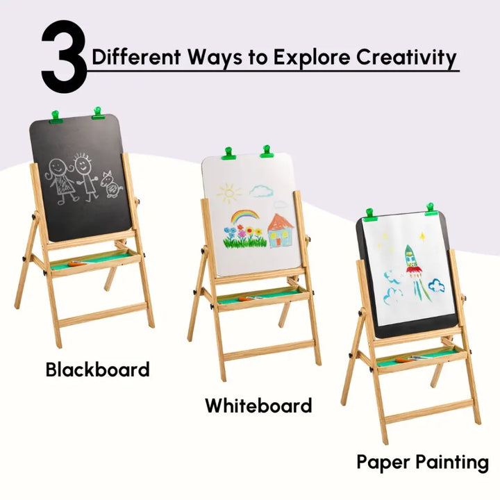 Curious Cub Wooden Double-Sided Art Easel | Blackboard &amp; Whiteboard | Creative Learning Drawing Board | Ages 1-10 Years