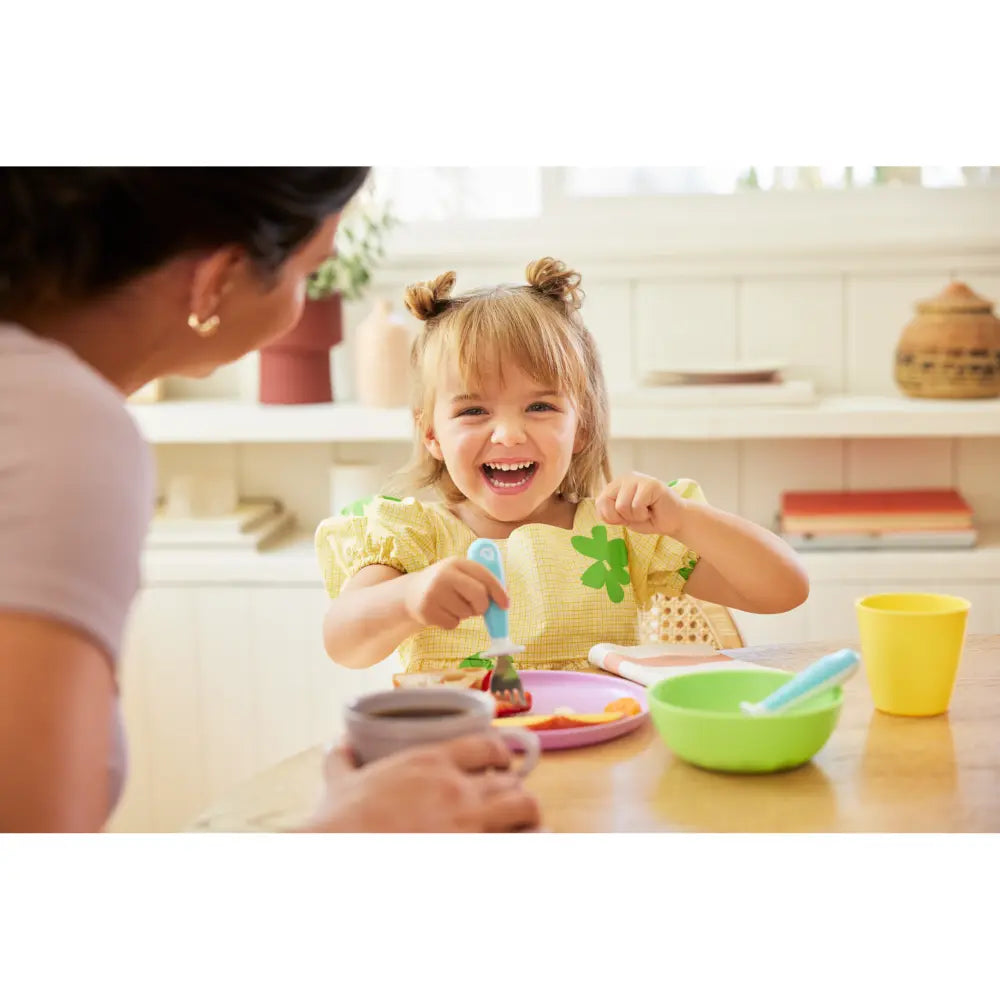 Munchkin Raise  Toddler Fork &amp; Spoon Set – Self-Feeding Utensils with Germ-Free Raised Base, BPA-Free, 12+ Months - Blue
