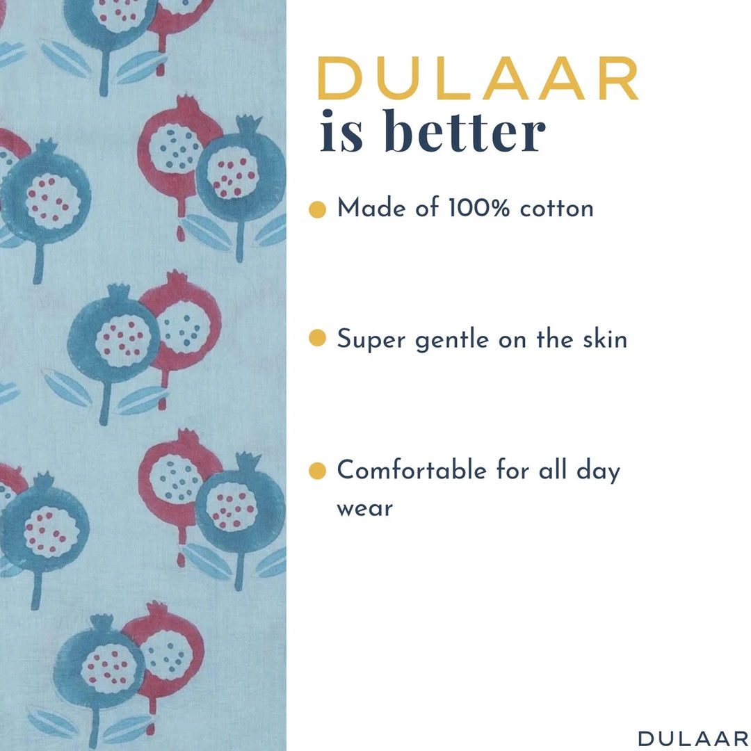 Dulaar Cotton Kurta Pyjama Set for Boys | Hand-Block Printed (Gota Work)-Gardens of Anar (Blue Teal)