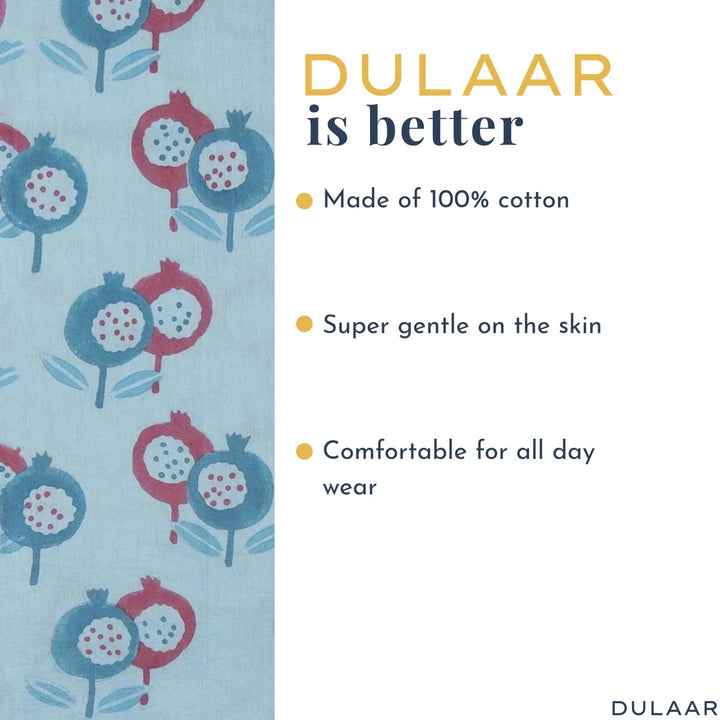 Dulaar Cotton Kurta Pyjama Set for Boys | Hand-Block Printed (Gota Work)-Gardens of Anar (Blue Teal)