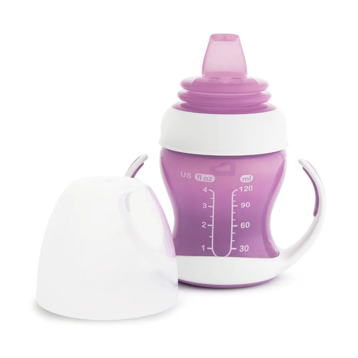 Munchkin Gentle Transition Cup with Soft Silicone Spout &amp; Handles – Spill-Proof Sippy Cup, BPA-Free, 4oz, 4+ Months - Purple