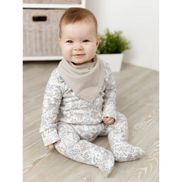 Cheeky Chompers Neckerchew Teething Bib for Babies &amp; Toddlers, Reversible Dribble Bib with Attached Silicone Teether, BPA-Free, Super Absorbent, 2–24 Months - Biscuit