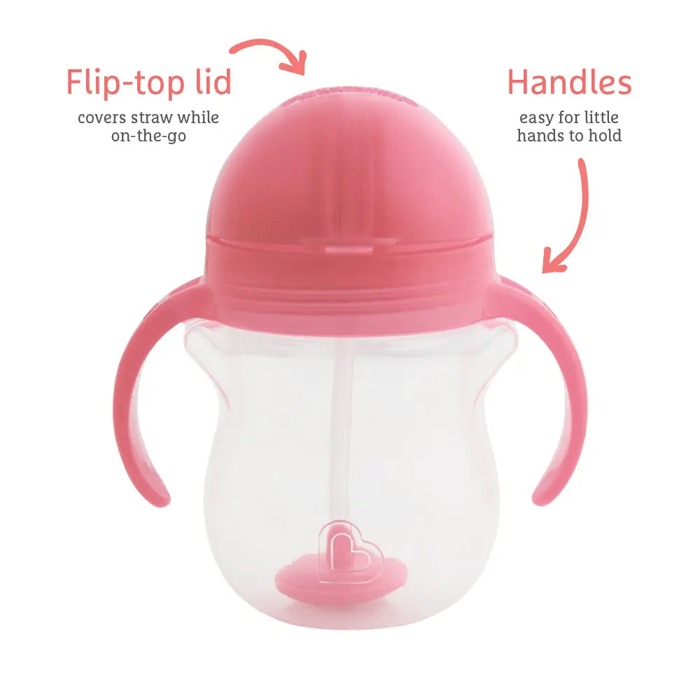 Munchkin Click Lock Tip &amp; Sip Weighted Straw Cup with Handles – Spill-Proof Sippy Cup with Flip-Top Lid, 7oz, BPA-Free, 6+ Months - Pink